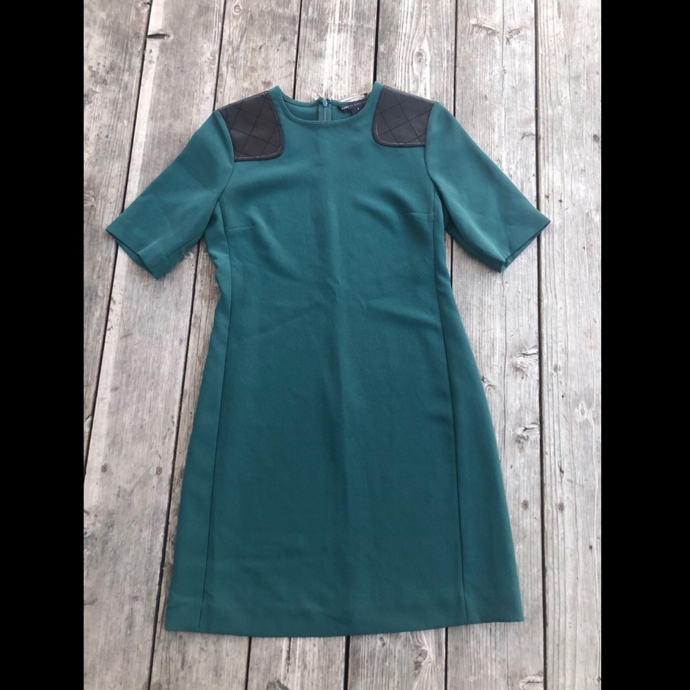Marc Jacobs Black Lamb Leather Shoulders Lightweight Teal Sheath Dress size 4 - Picture 2 of 10